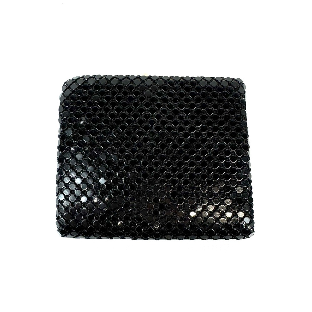 Vintage black mesh snap closure wallet w bill fold and kiss lock